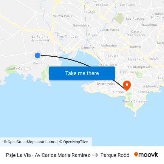 Psje La Via - Av Carlos Maria Ramirez to Parque Rodó map