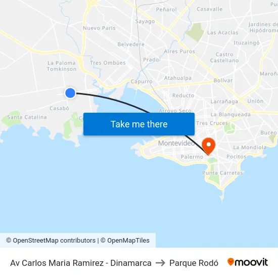 Av Carlos Maria Ramirez - Dinamarca to Parque Rodó map