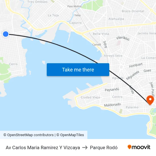 Av Carlos Maria Ramirez Y Vizcaya to Parque Rodó map