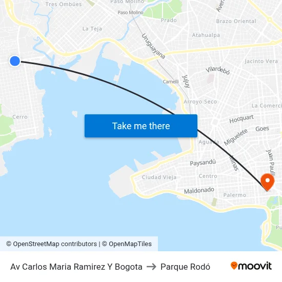 Av Carlos Maria Ramirez Y Bogota to Parque Rodó map