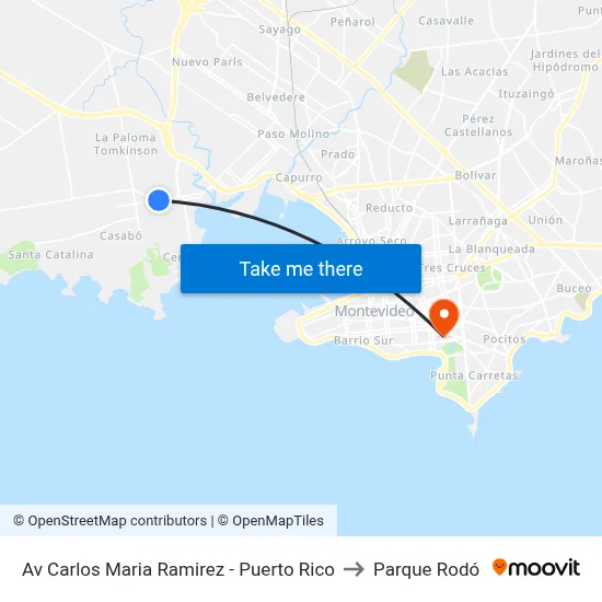 Av Carlos Maria Ramirez - Puerto Rico to Parque Rodó map