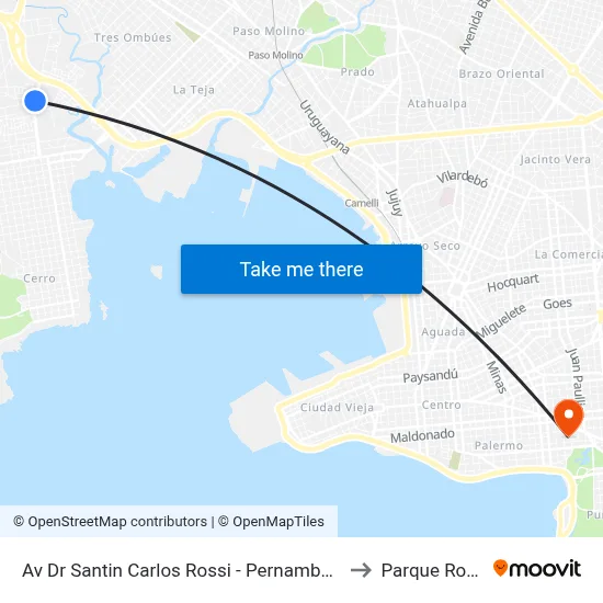 Av Dr Santin Carlos Rossi - Pernambuco to Parque Rodó map