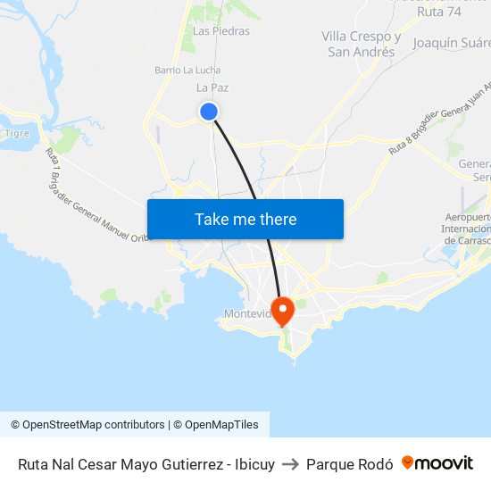 Ruta Nal Cesar Mayo Gutierrez - Ibicuy to Parque Rodó map