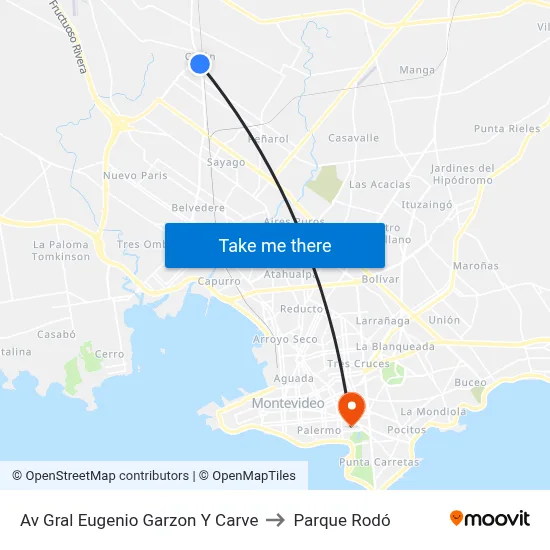 Av Gral Eugenio Garzon Y Carve to Parque Rodó map
