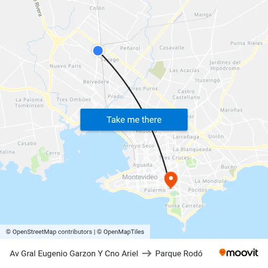 Av Gral Eugenio Garzon Y Cno Ariel to Parque Rodó map