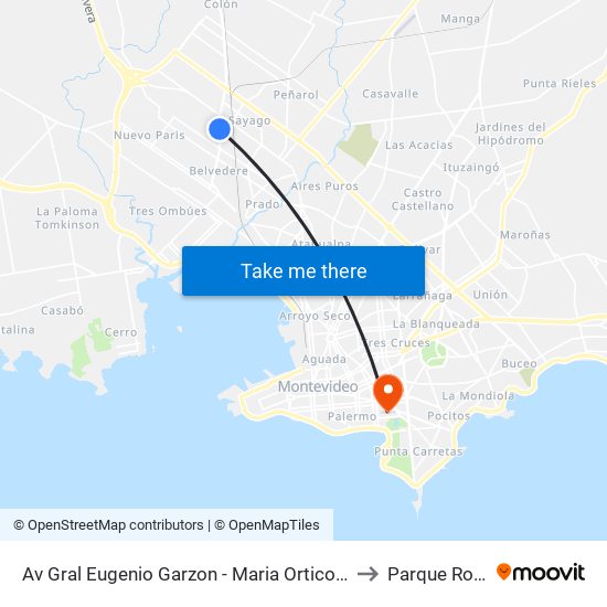 Av Gral Eugenio Garzon - Maria Orticochea to Parque Rodó map