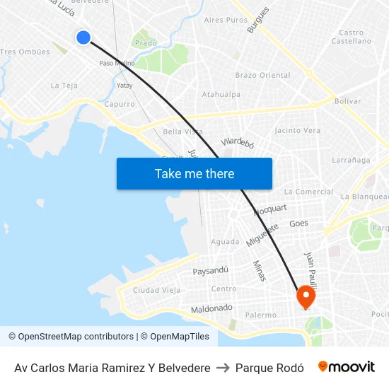 Av Carlos Maria Ramirez Y Belvedere to Parque Rodó map