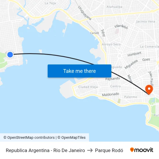Republica Argentina - Rio De Janeiro to Parque Rodó map