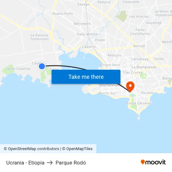 Ucrania - Etiopia to Parque Rodó map