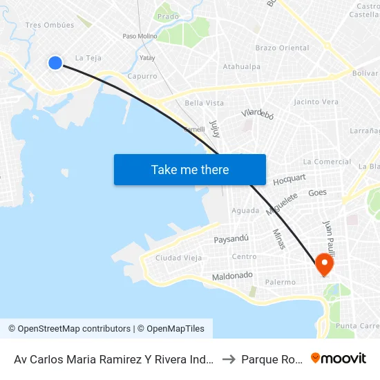 Av Carlos Maria Ramirez Y Rivera Indarte to Parque Rodó map