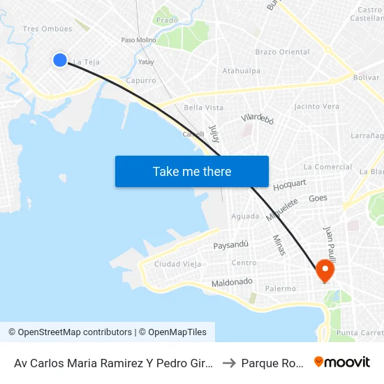 Av Carlos Maria Ramirez Y Pedro Giralt to Parque Rodó map