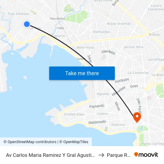 Av Carlos Maria Ramirez Y Gral Agustin Muñoz to Parque Rodó map