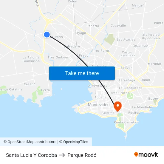 Santa Lucia Y Cordoba to Parque Rodó map