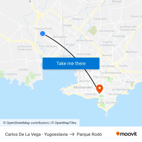 Carlos De La Vega - Yugoeslavia to Parque Rodó map