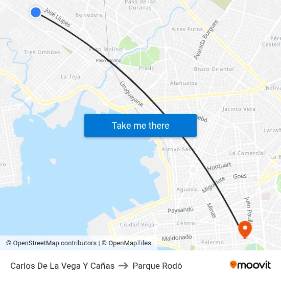 Carlos De La Vega Y Cañas to Parque Rodó map