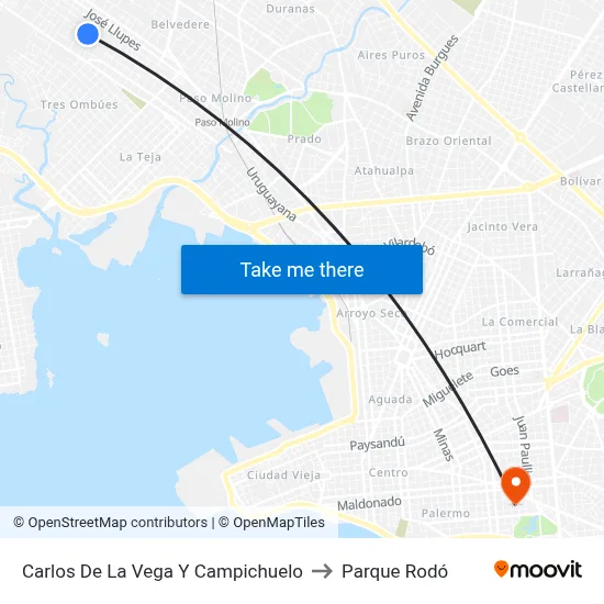 Carlos De La Vega Y Campichuelo to Parque Rodó map
