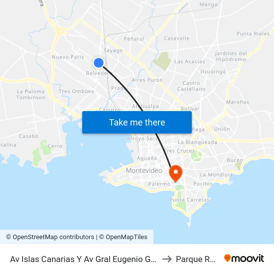 Av Islas Canarias Y Av Gral Eugenio Garzon to Parque Rodó map