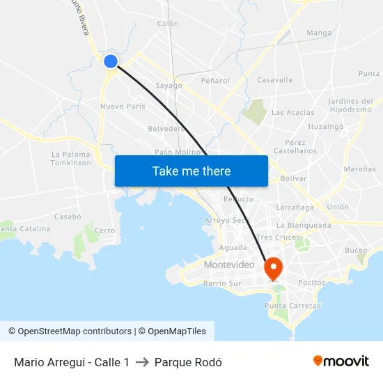 Mario Arregui - Calle 1 to Parque Rodó map