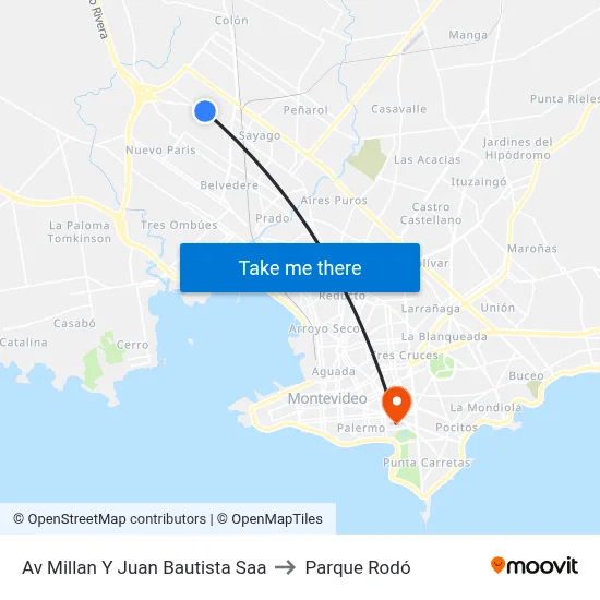 Av Millan Y Juan Bautista Saa to Parque Rodó map