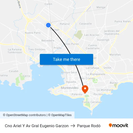 Cno Ariel Y Av Gral Eugenio Garzon to Parque Rodó map