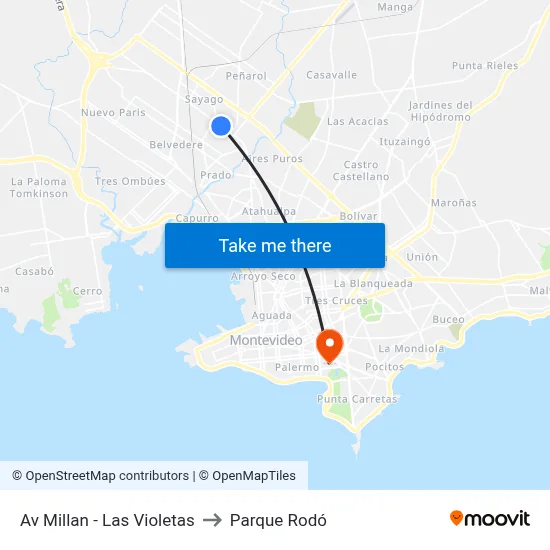 Av Millan - Las Violetas to Parque Rodó map