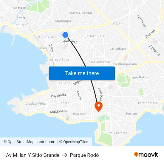 Av Millan Y Sitio Grande to Parque Rodó map