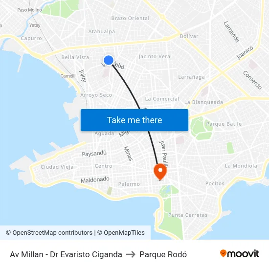 Av Millan - Dr Evaristo Ciganda to Parque Rodó map