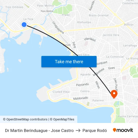 Dr Martin Berinduague - Jose Castro to Parque Rodó map
