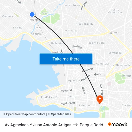 Av Agraciada Y Juan Antonio Artigas to Parque Rodó map