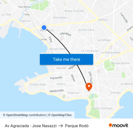 Av Agraciada - Jose Nasazzi to Parque Rodó map