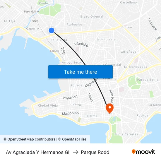 Av Agraciada Y Hermanos Gil to Parque Rodó map
