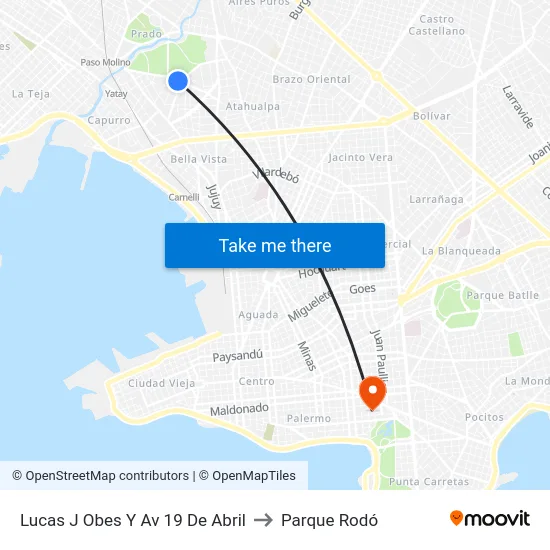 Lucas J Obes Y Av 19 De Abril to Parque Rodó map