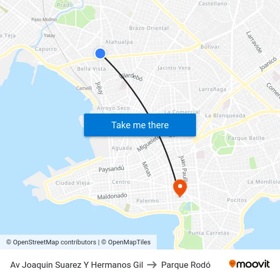 Av Joaquin Suarez Y Hermanos Gil to Parque Rodó map