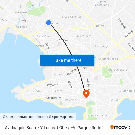 Av Joaquin Suarez Y Lucas J Obes to Parque Rodó map