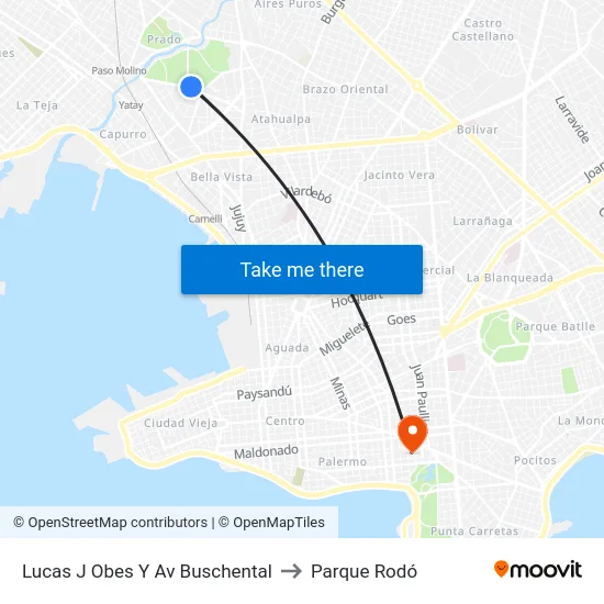 Lucas J Obes Y Av Buschental to Parque Rodó map