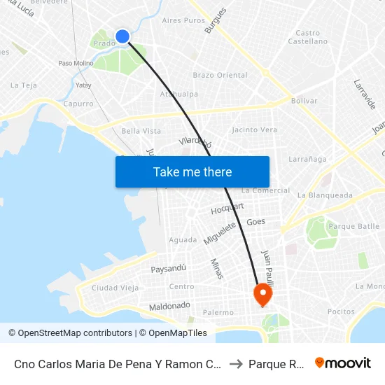 Cno Carlos Maria De Pena Y Ramon Caceres to Parque Rodó map