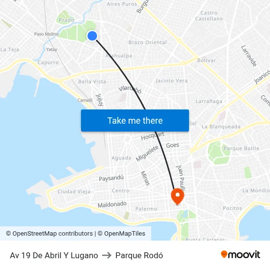 Av 19 De Abril Y Lugano to Parque Rodó map