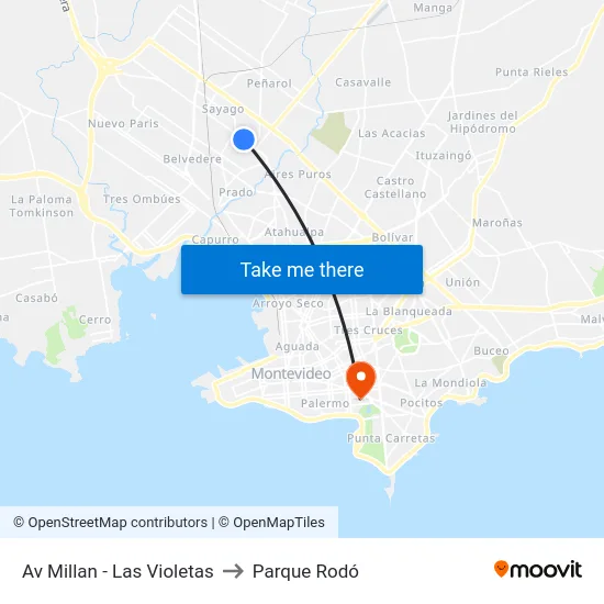 Av Millan - Las Violetas to Parque Rodó map