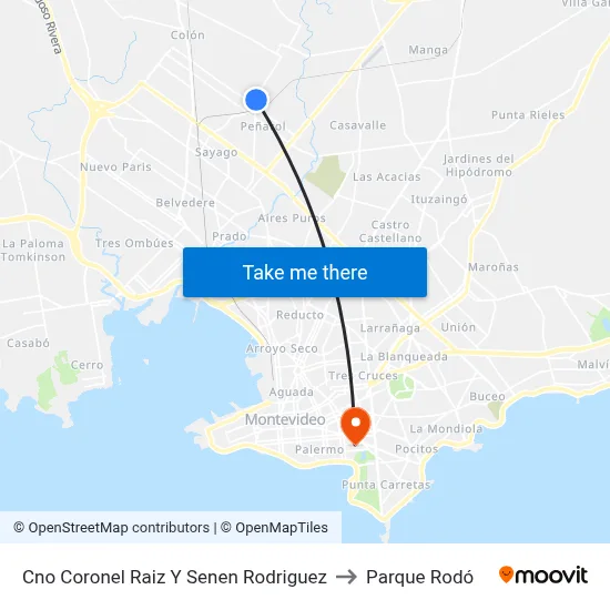 Cno Coronel Raiz Y Senen Rodriguez to Parque Rodó map