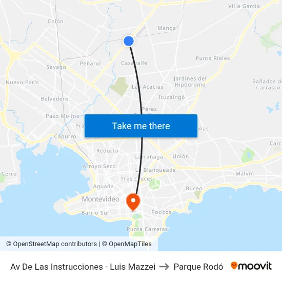 Av De Las Instrucciones - Luis Mazzei to Parque Rodó map