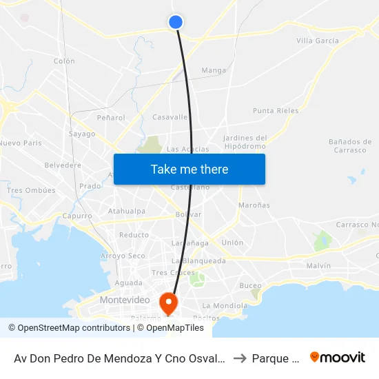 Av Don Pedro De Mendoza Y Cno Osvaldo Rodriguez to Parque Rodó map
