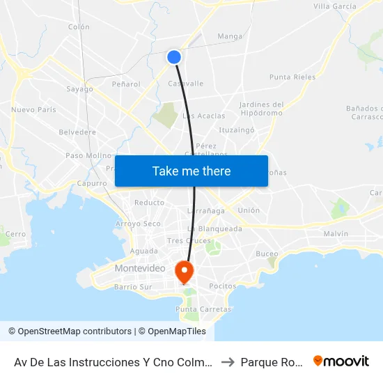 Av De Las Instrucciones Y Cno Colman to Parque Rodó map