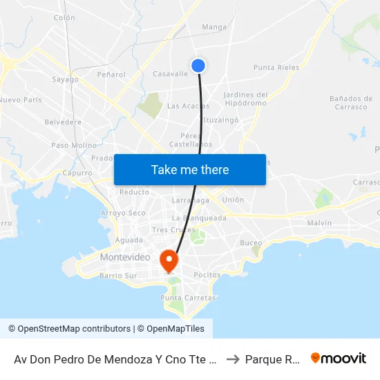 Av Don Pedro De Mendoza Y Cno Tte Rinaldi to Parque Rodó map