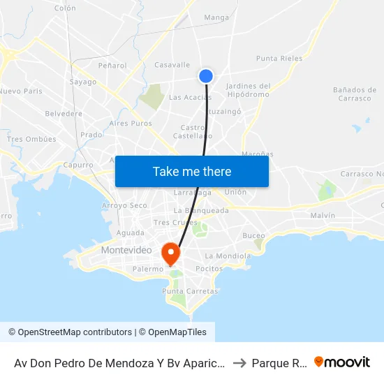 Av Don Pedro De Mendoza Y Bv Aparicio Saravia to Parque Rodó map
