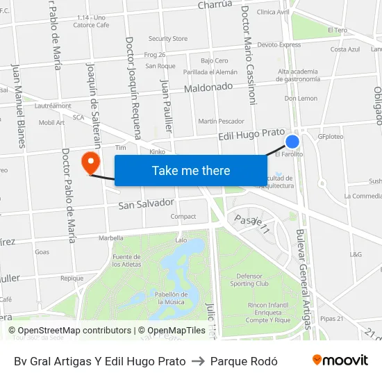 Bv Gral Artigas Y Edil Hugo Prato to Parque Rodó map