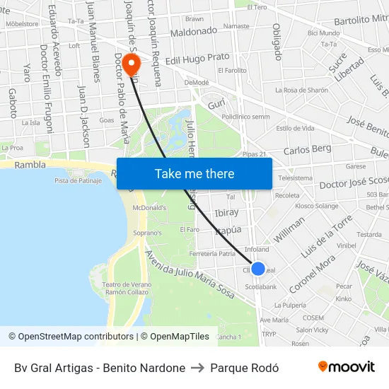 Bv Gral Artigas - Benito Nardone to Parque Rodó map