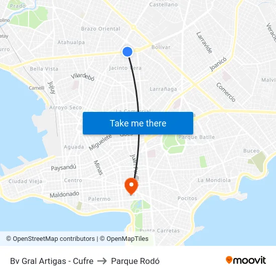 Bv Gral Artigas - Cufre to Parque Rodó map