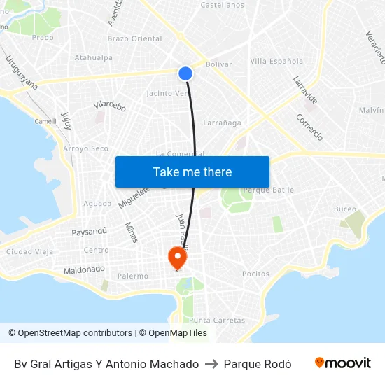 Bv Gral Artigas Y Antonio Machado to Parque Rodó map