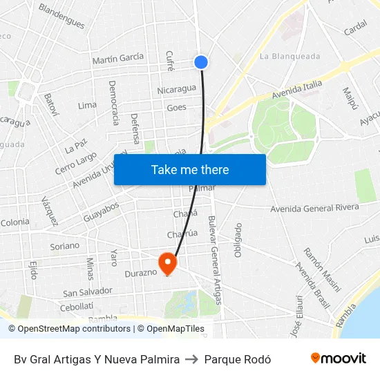 Bv Gral Artigas Y Nueva Palmira to Parque Rodó map