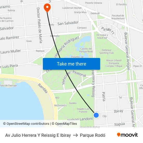 Av Julio Herrera Y Reissig E Ibiray to Parque Rodó map